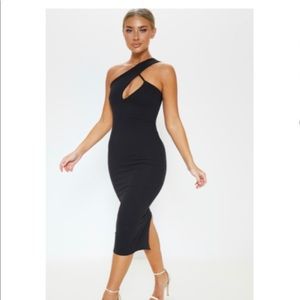 Black one shoulder midi dress